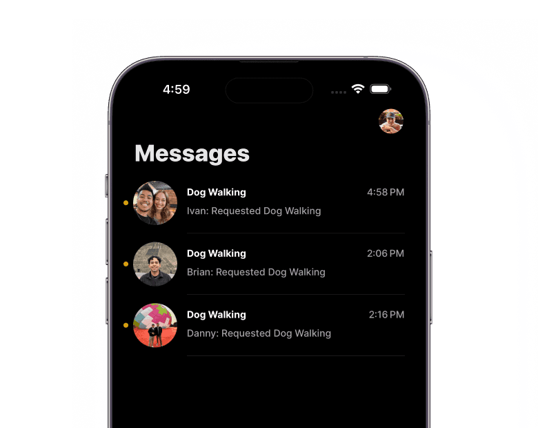 Screen showing incoming messages from workers interested in your job